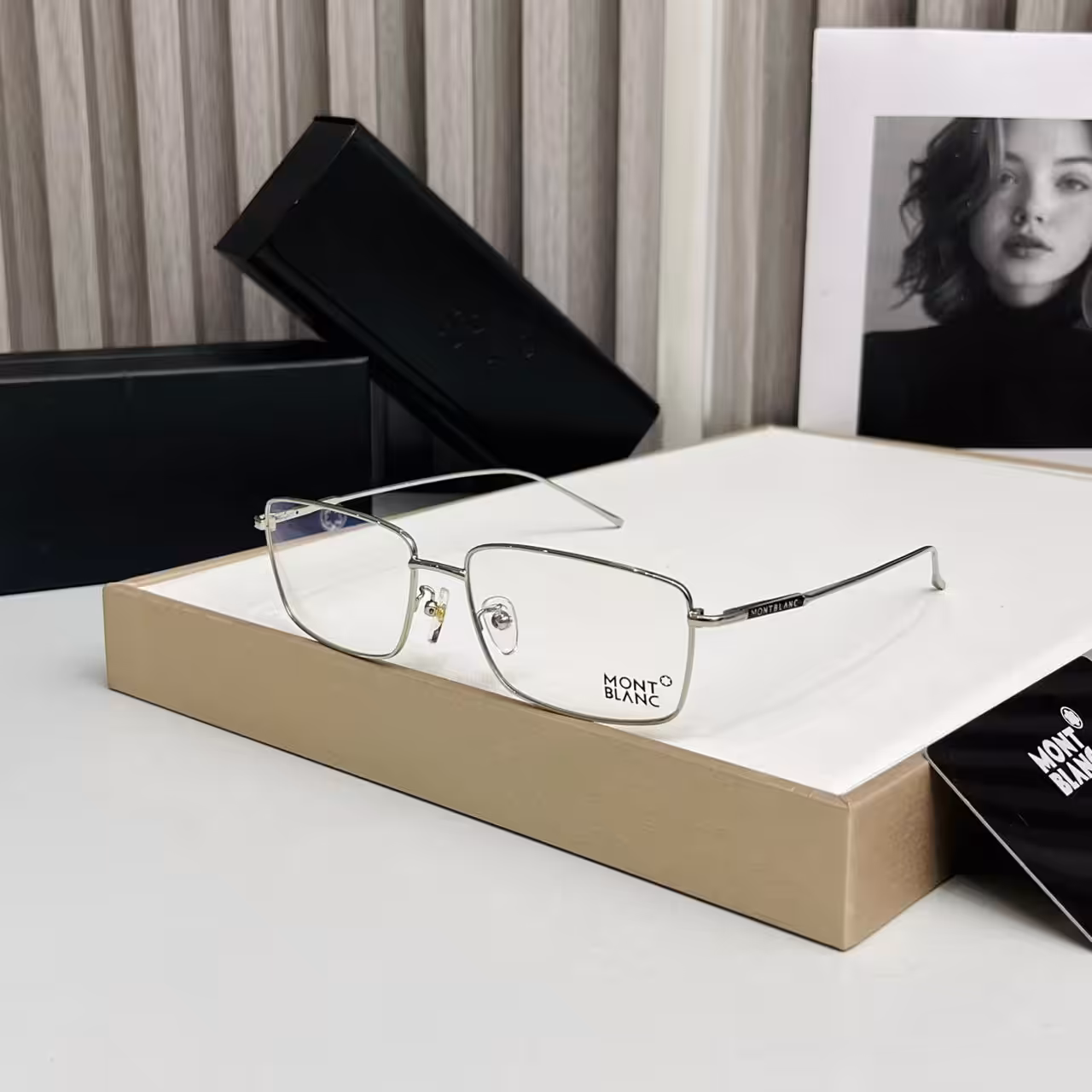 Montblanc Rectangular Silver Color Mens Premium Eyeglass