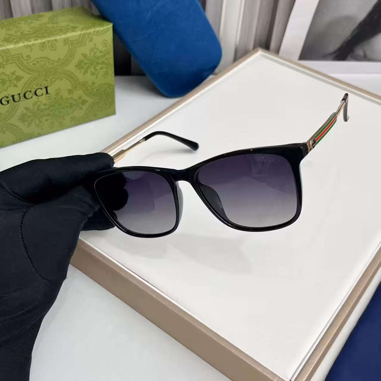 Gucci Wayfarer Black Double Shade Mens Sunglass