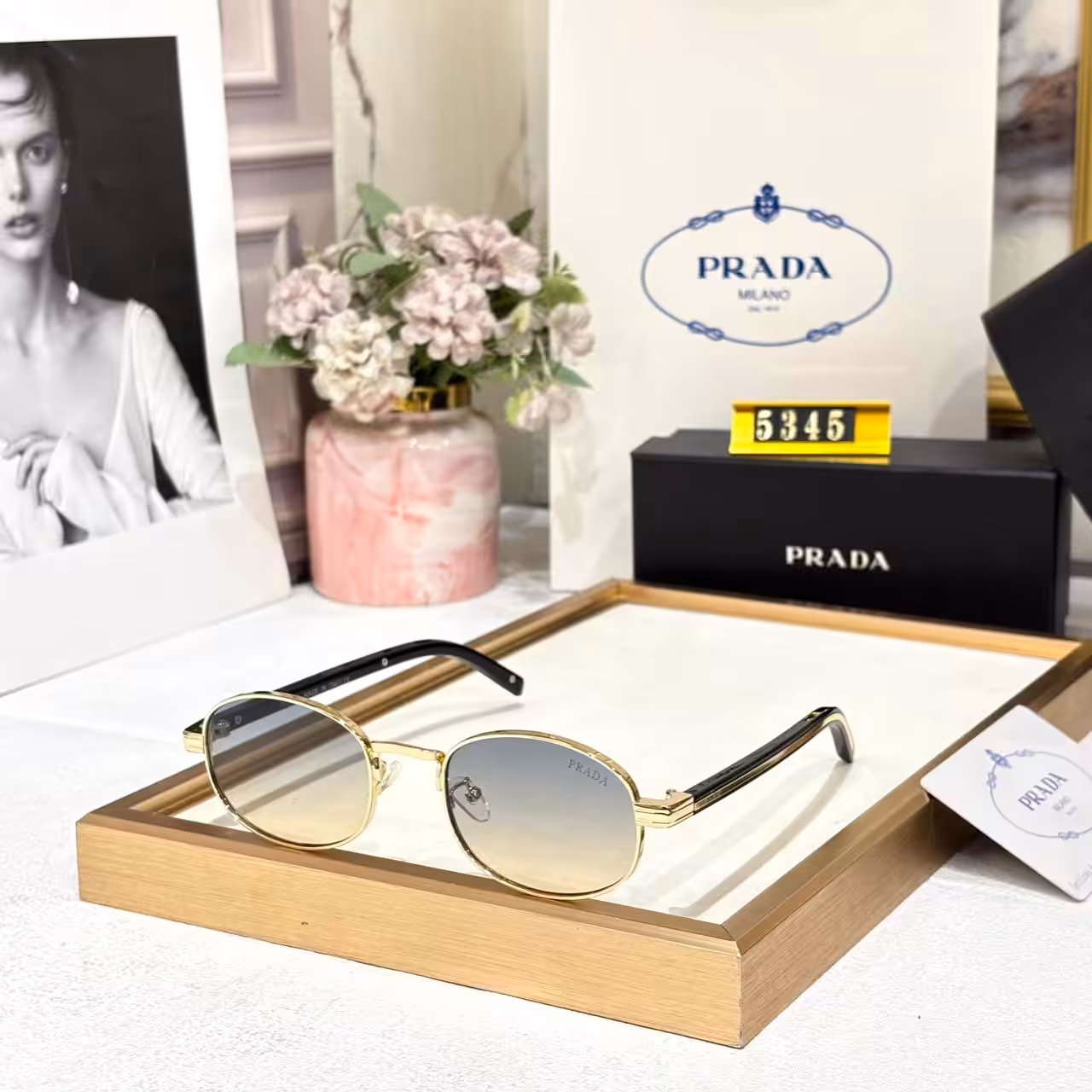 Prada Round Yellow Tint Unisex Sunglass