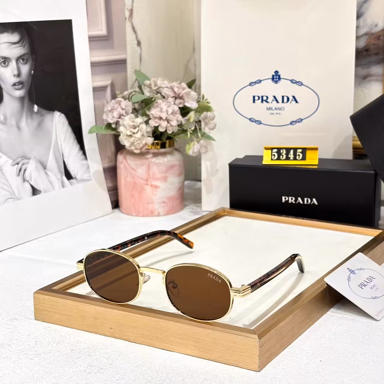 Prada Round Brown Tint Unisex Sunglass