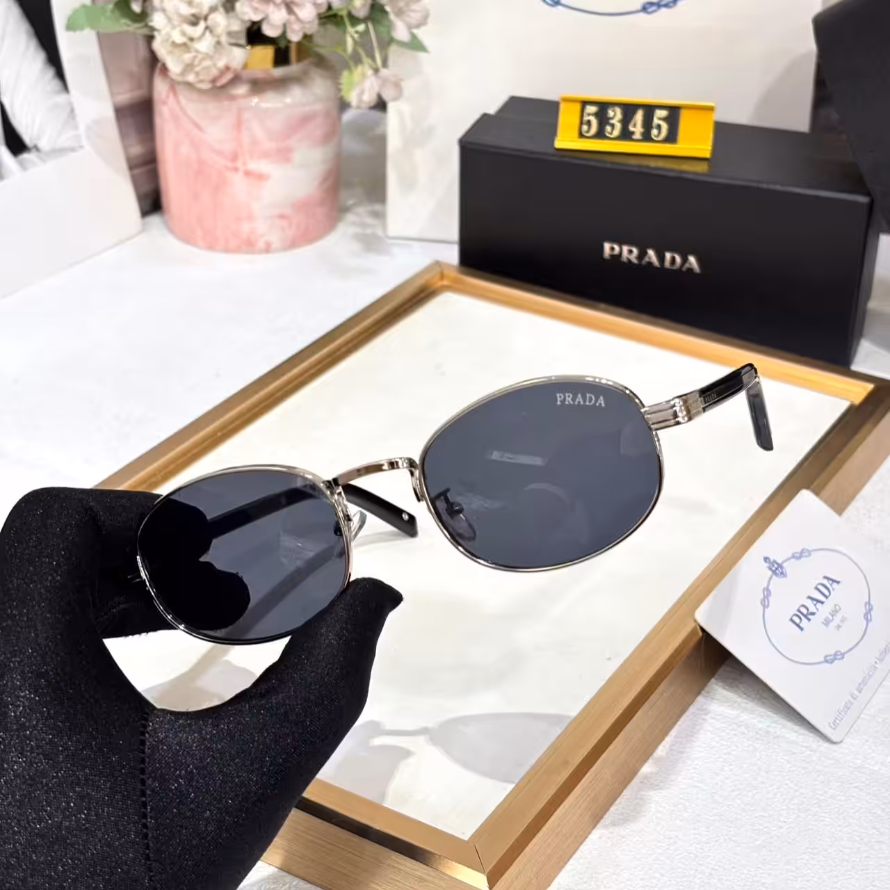 WhatsApp Image 2025-11-01 at 7.34.55 PM (1) Prada Round Silver Frame Black Tint Unisex Sunglass