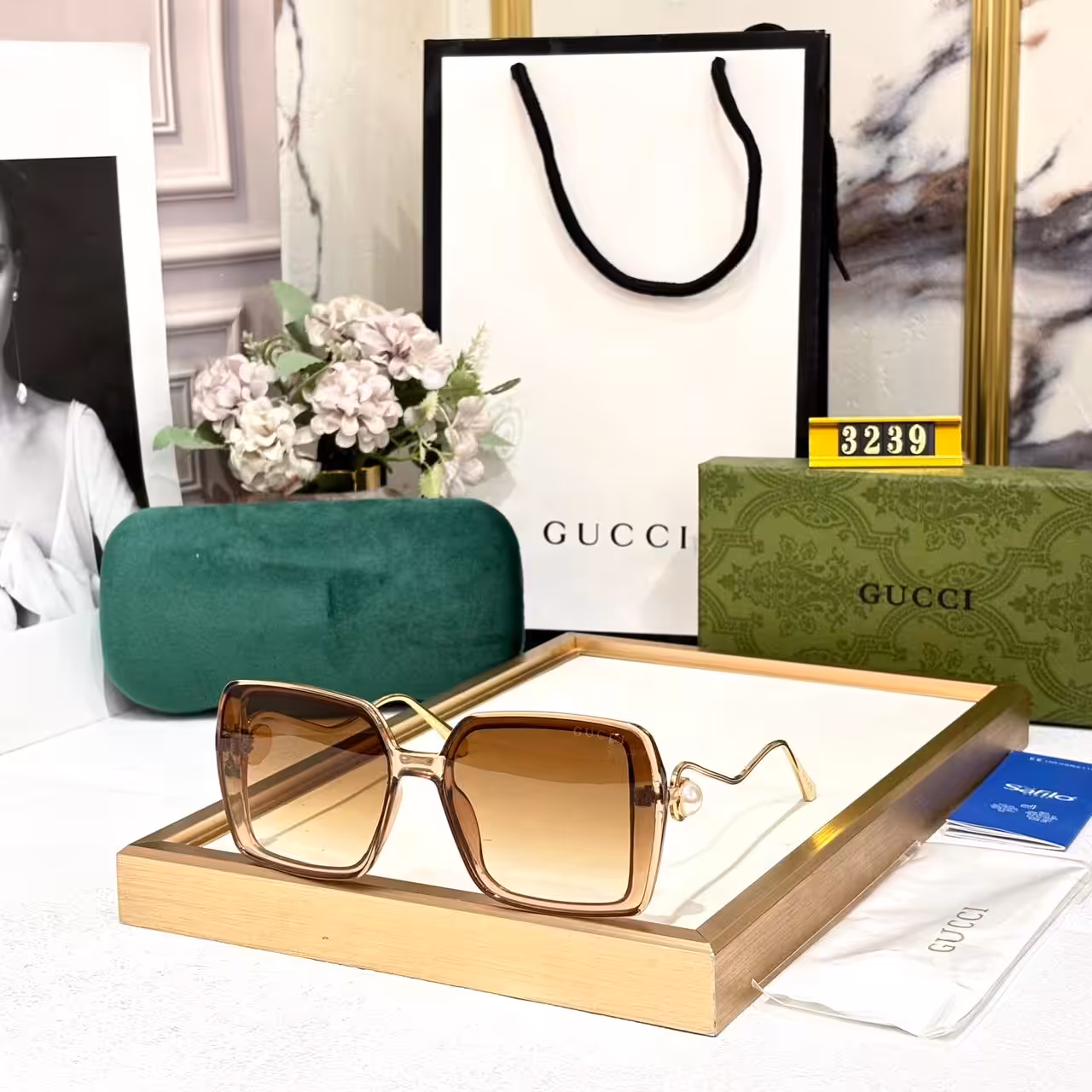 Gucci Pearl Square Oversized Women’s Sunglass