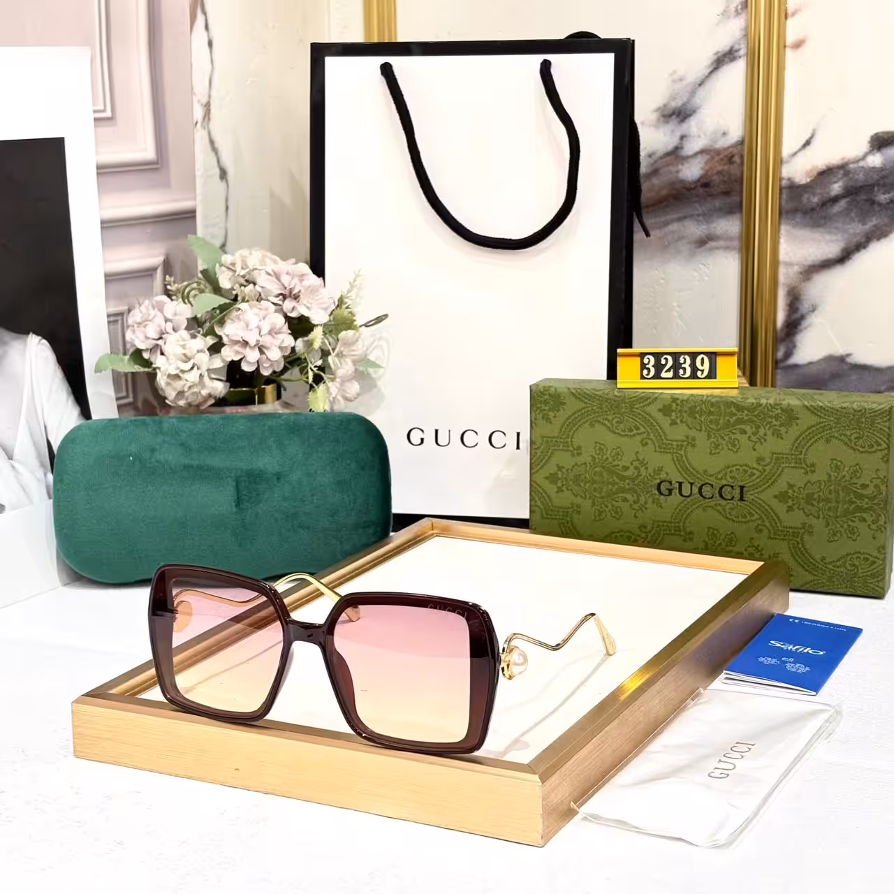 Gucci Pearl Square Oversized Women’s Sunglass