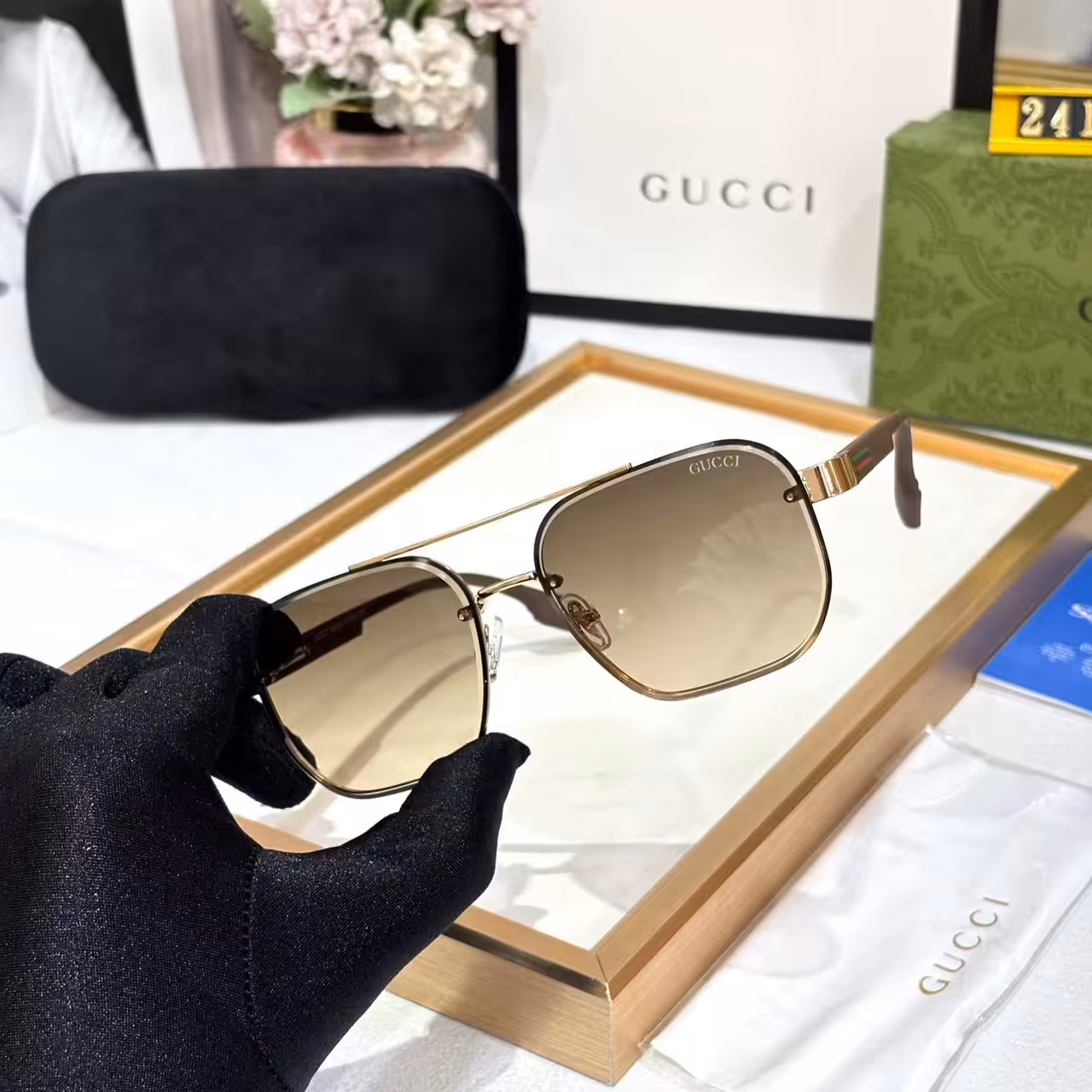 Gucci Aviator Brown Tint Unisex Sunglass