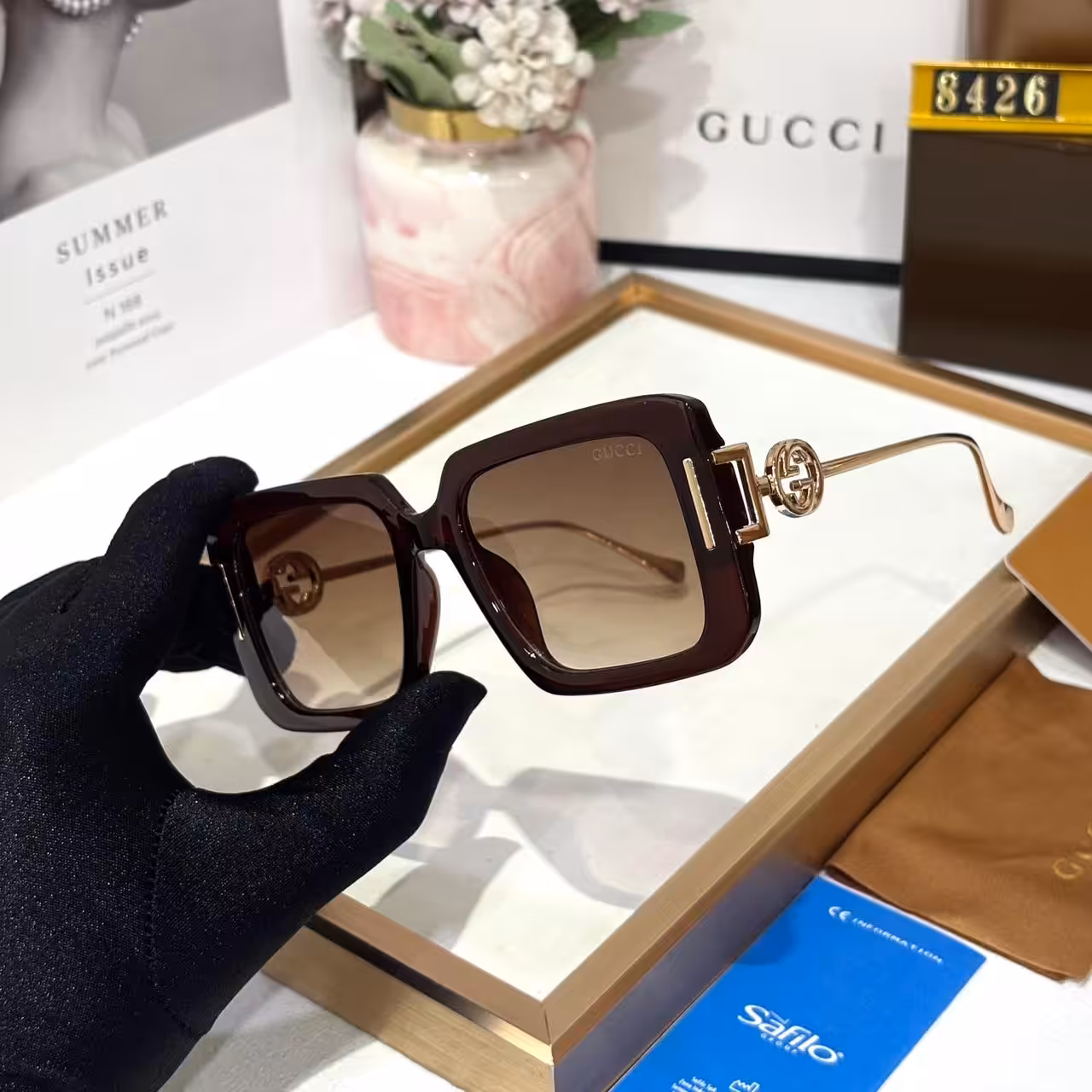 Gucci Square Oversized Coffee Frame Women’s Sunglass