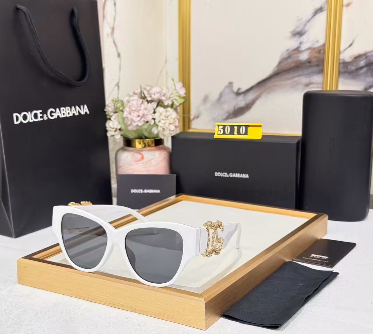 Dolce & Gabbana Cat-Eye Sunglasses White Frame with Gold DG Logo