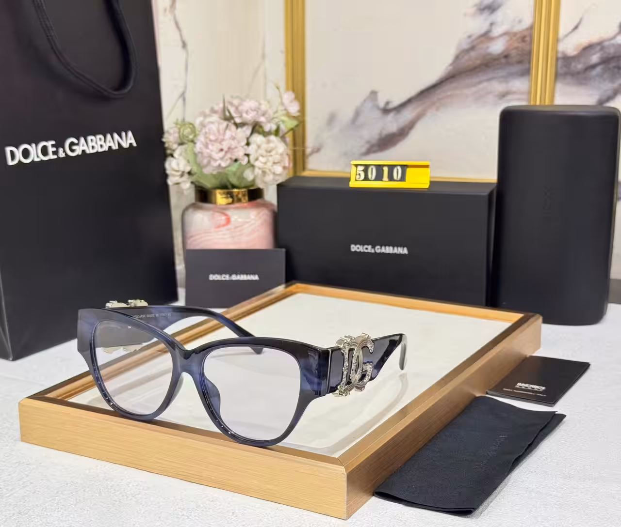 Dolce & Gabbana Cat-Eye Optical Frame Transparent Grey with Silver DG Logo