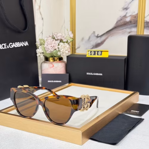 Dolce & Gabbana Cat-Eye Sunglasses Tortoiseshell Brown Frame with Gold DG Logo