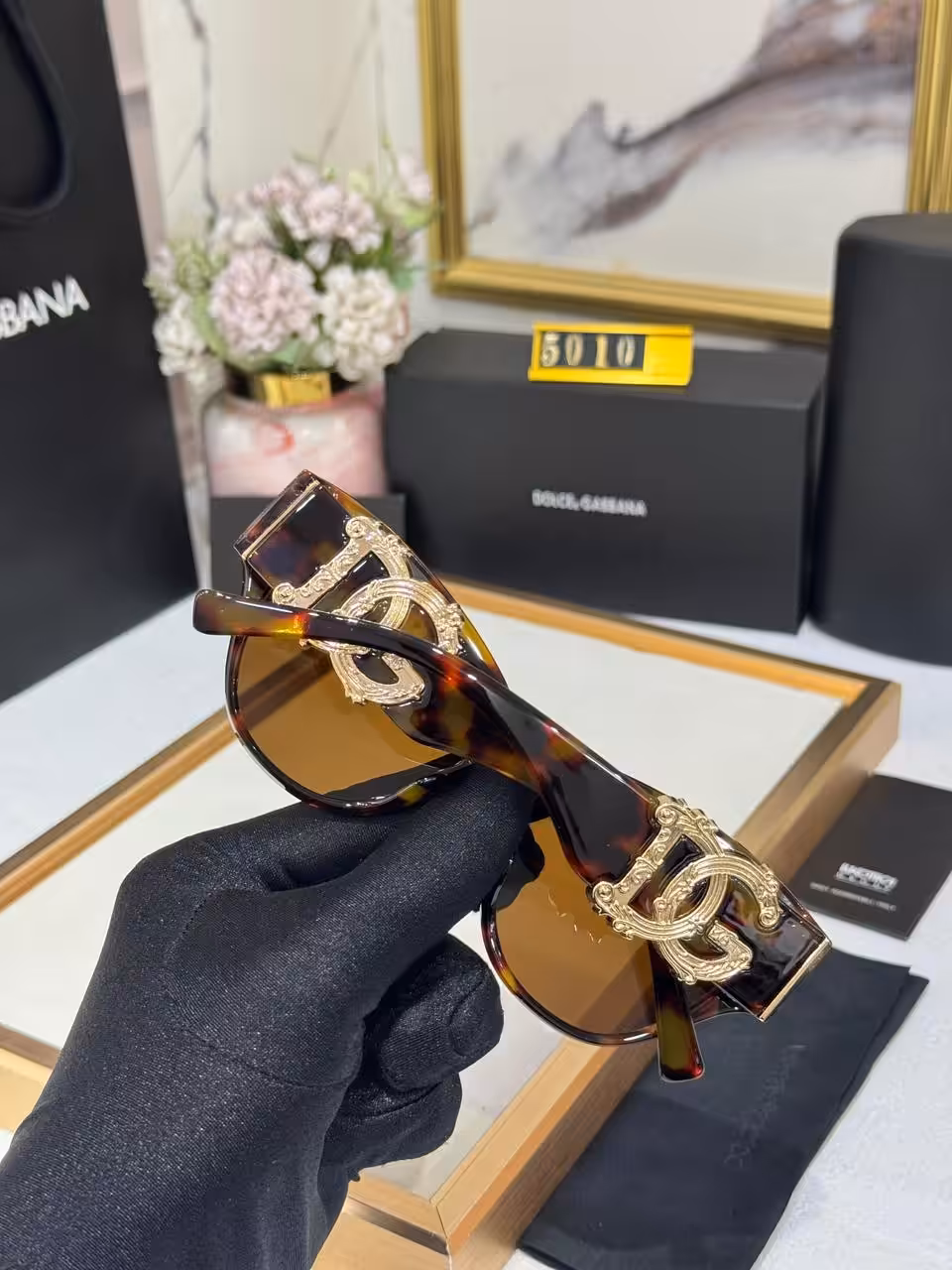 Dolce & Gabbana Cat-Eye Sunglasses Tortoiseshell Brown Frame with Gold DG Logo