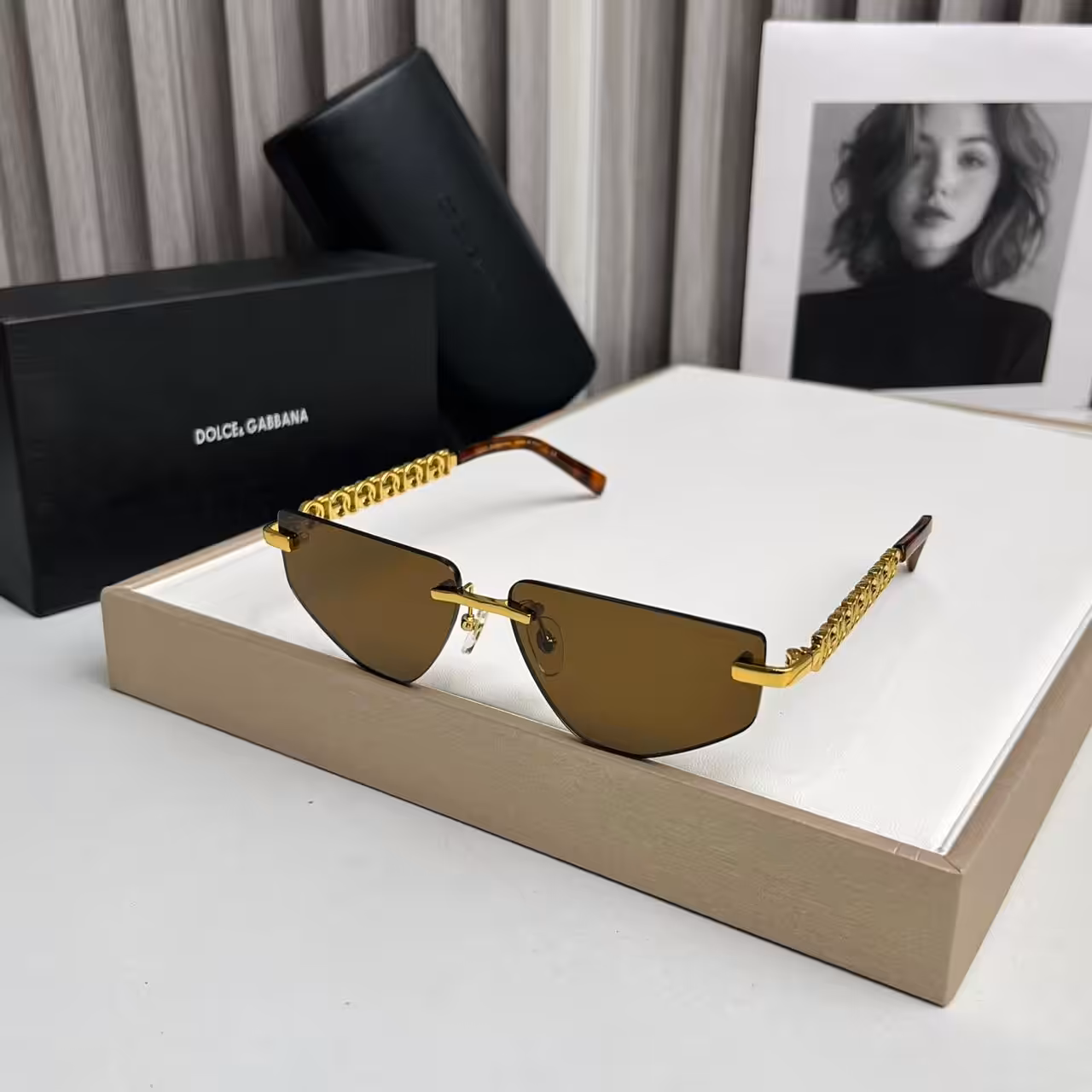 WhatsApp Image 2025-11-13 at 7.00.55 PM Dolce & Gabbana Premium Gold Chain Brown Rimless Sunglasses