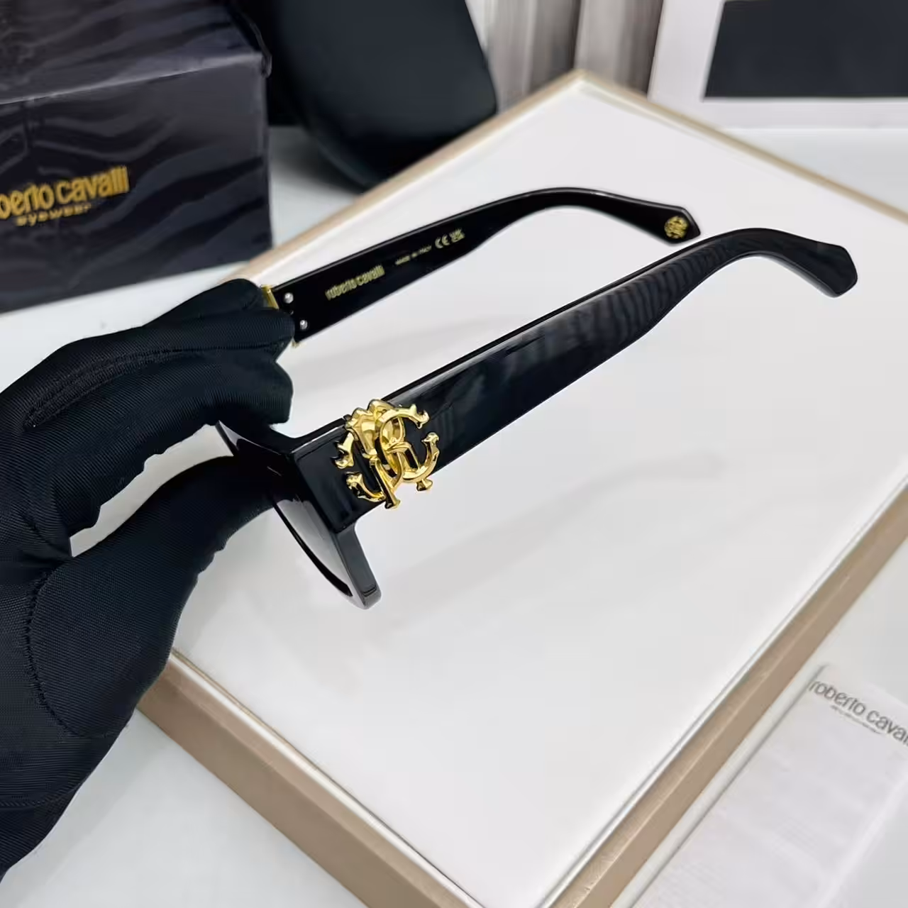 Roberto Cavalli Bold Black Square Sunglasses