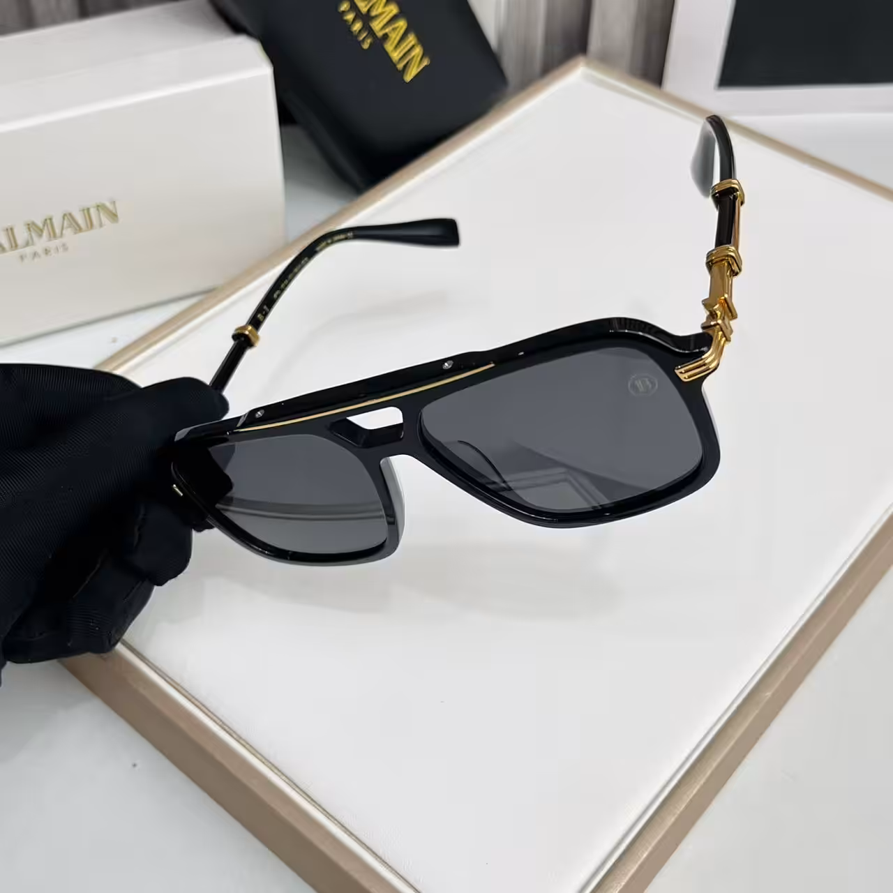 Balmain Black Gold Aviator Sunglasses