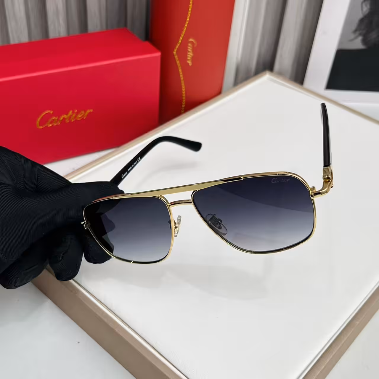 Cartier Gold Grey Gradient Aviator Sunglasses