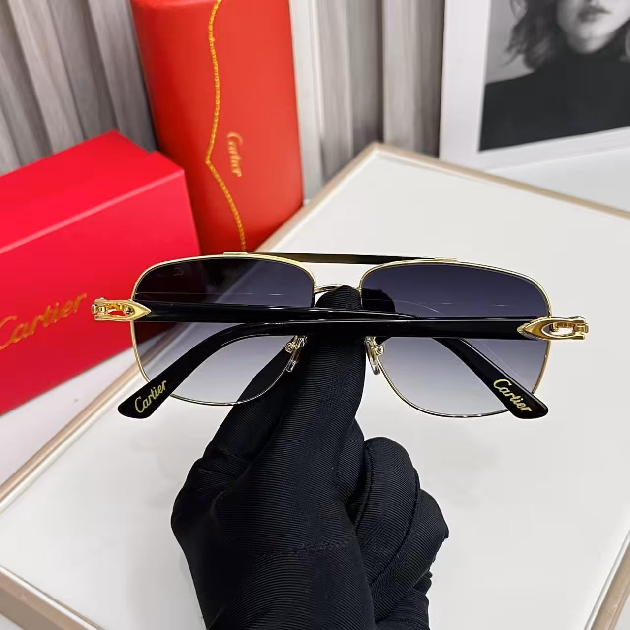 Cartier Gold Grey Gradient Aviator Sunglasses