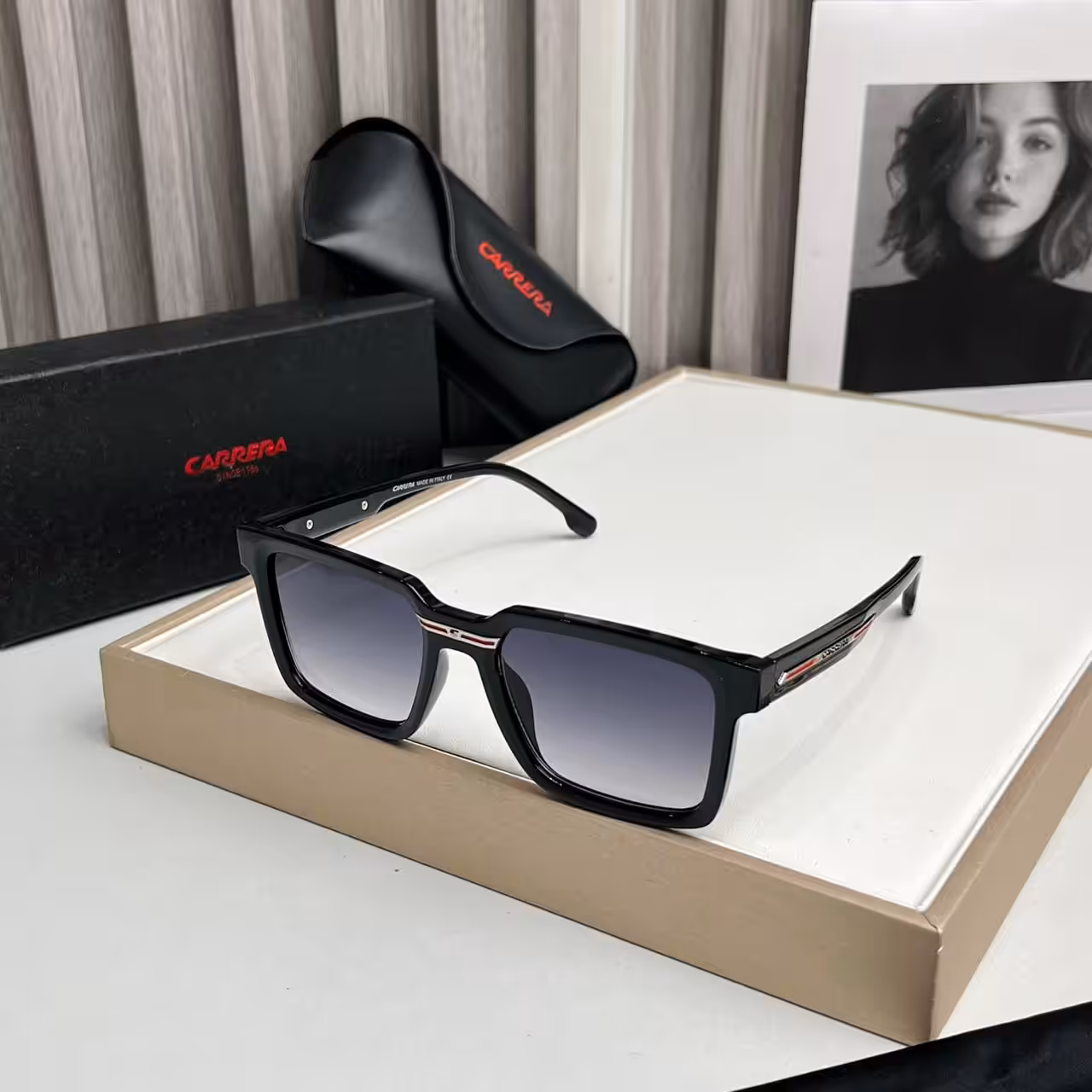 Carrera Black Red-Detail Gradient Square Sunglasses