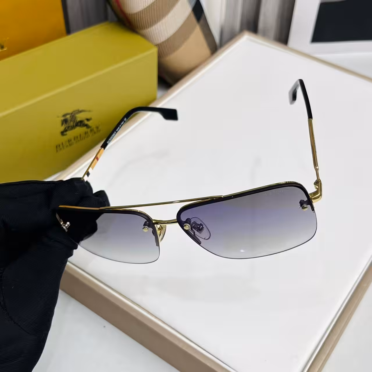 Burberry Rimless Square Gradient Gold Sunglasses