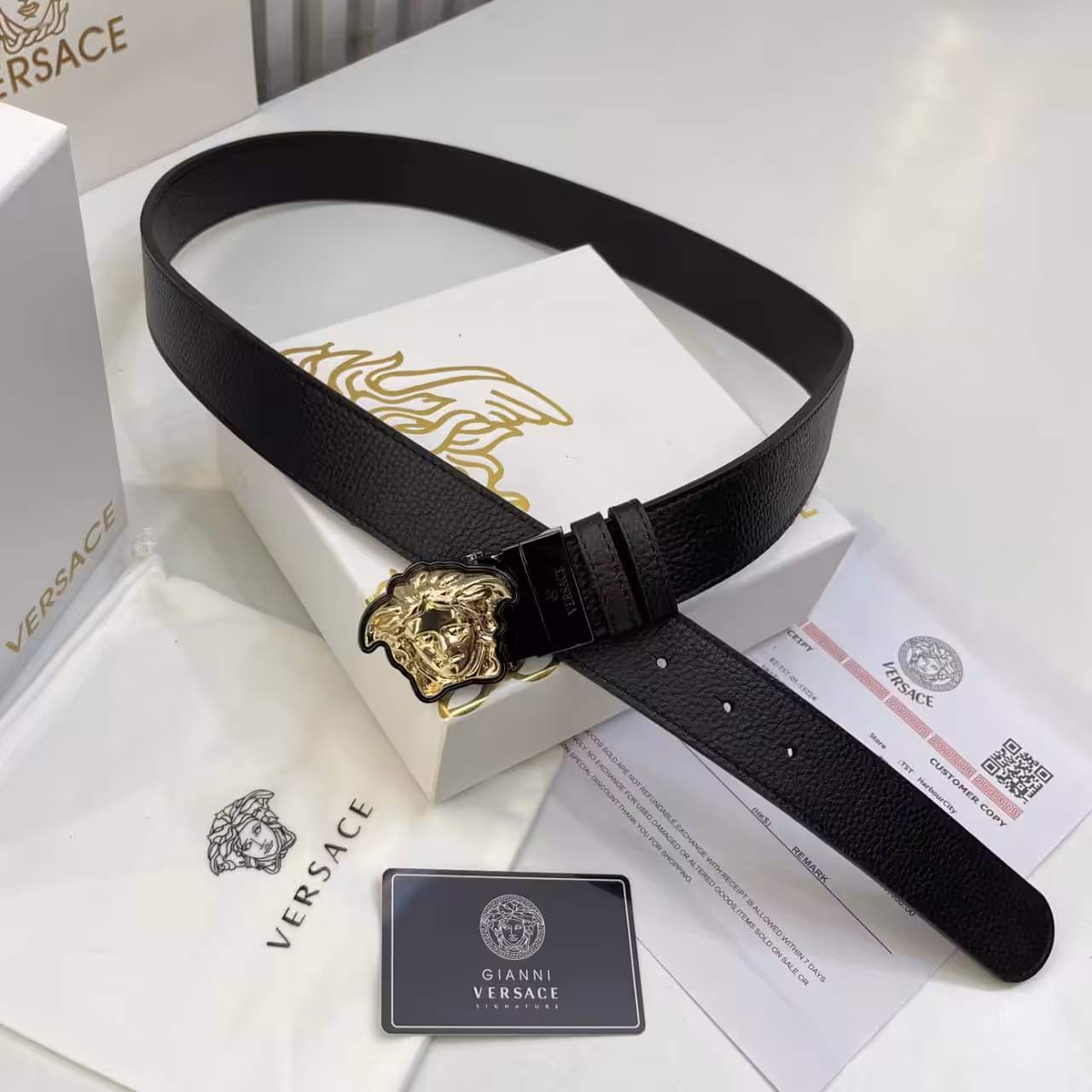 Versace Black Medusa Gold Buckle Men's Belt