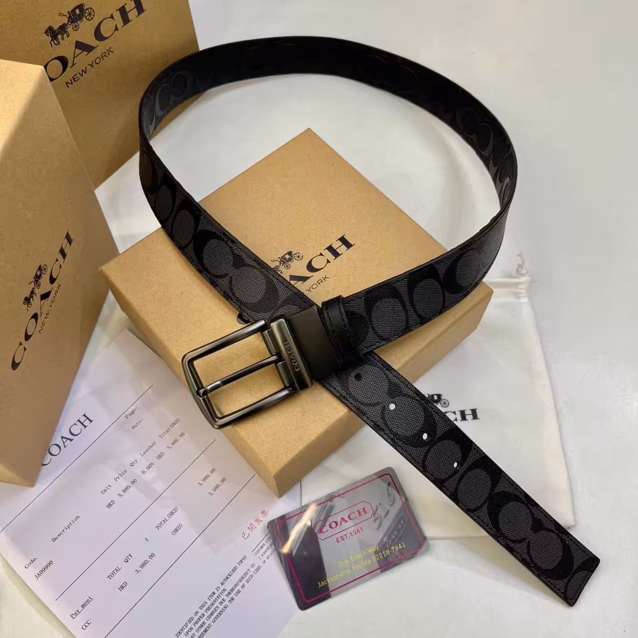 Coach Black Signature Buckle Men's Belt