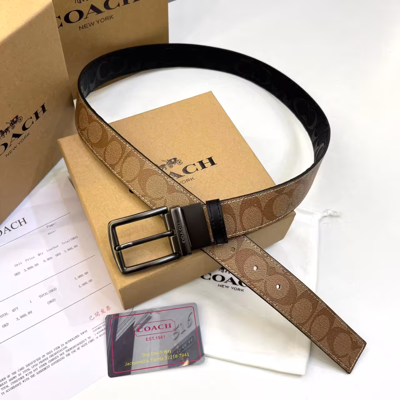 Coach Brown Signature Men's Buckle Belt