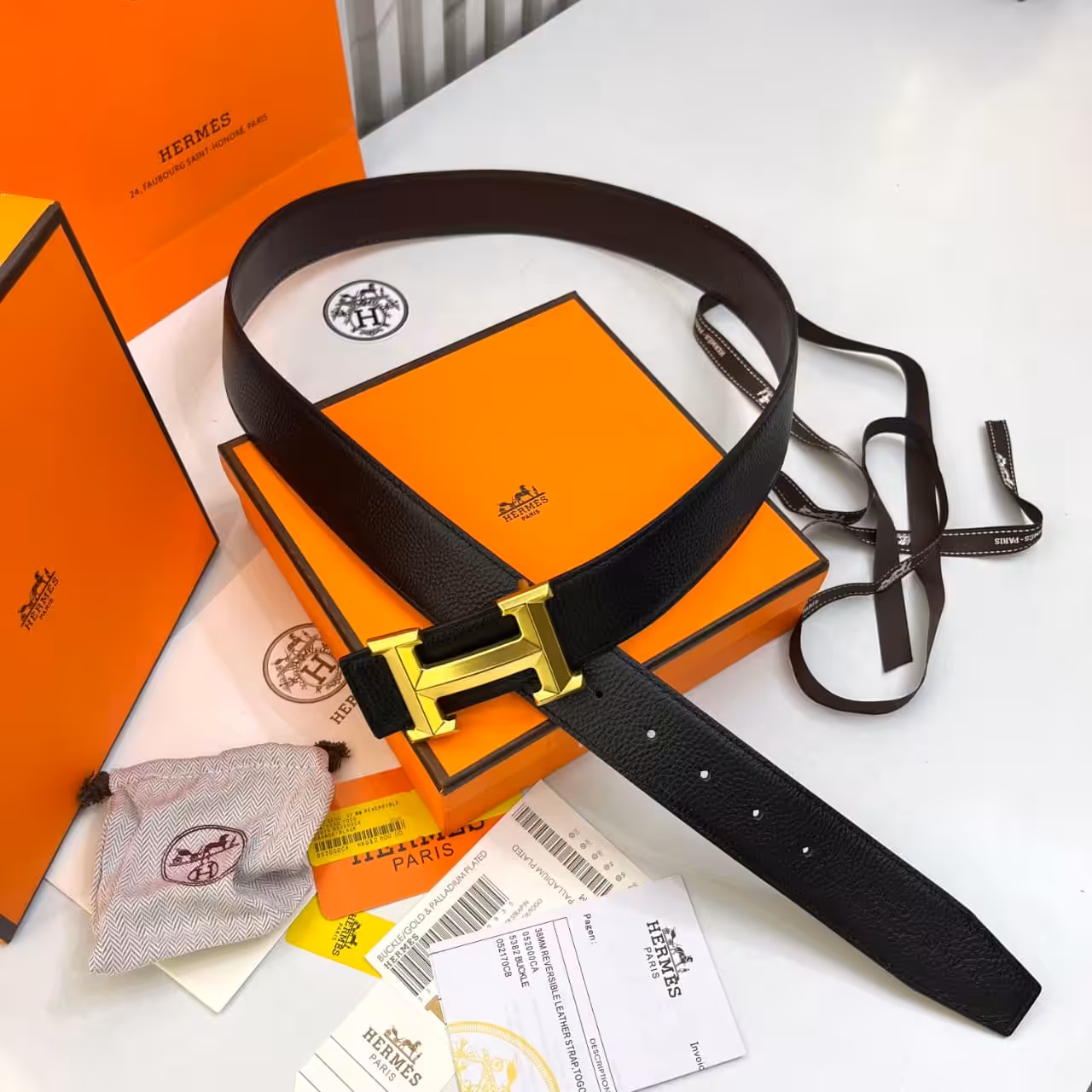 Hermes Black H-Buckle Belt Pu Leather Regular Fit