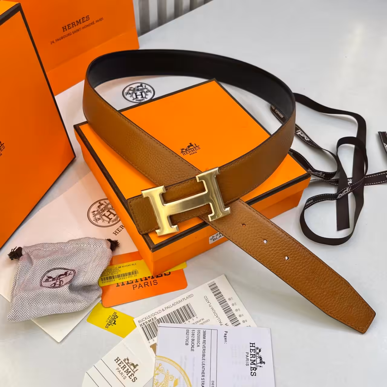 Hermes Tan H-Buckle Belt