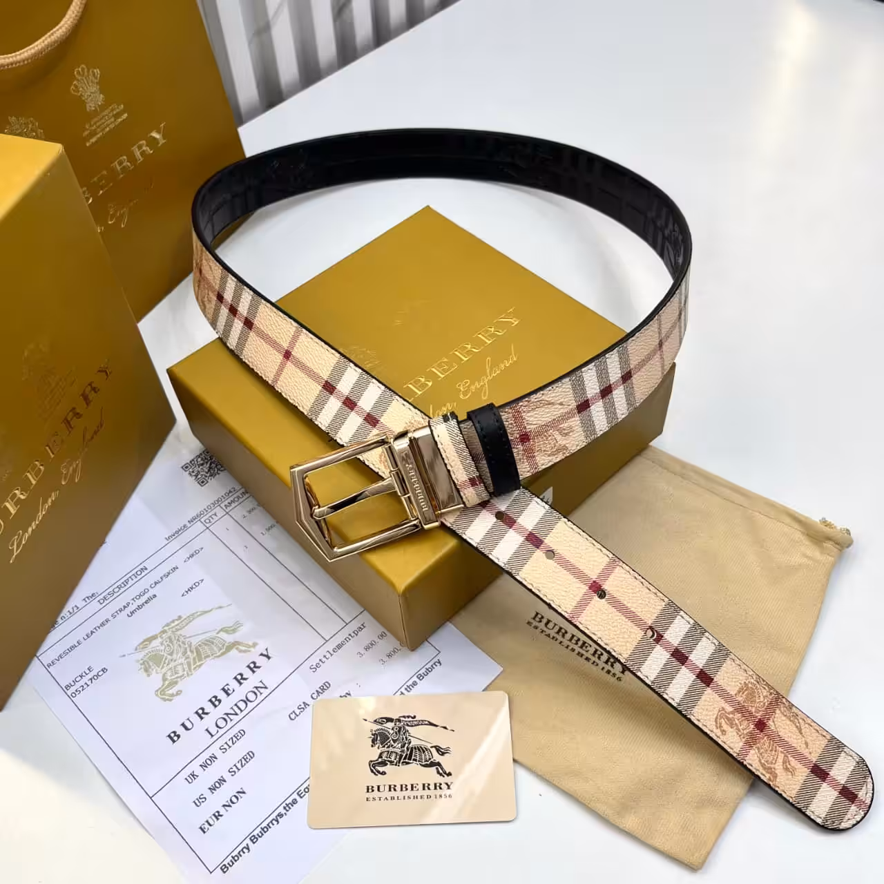 Burberry Beige Check & Black Reversible Belt