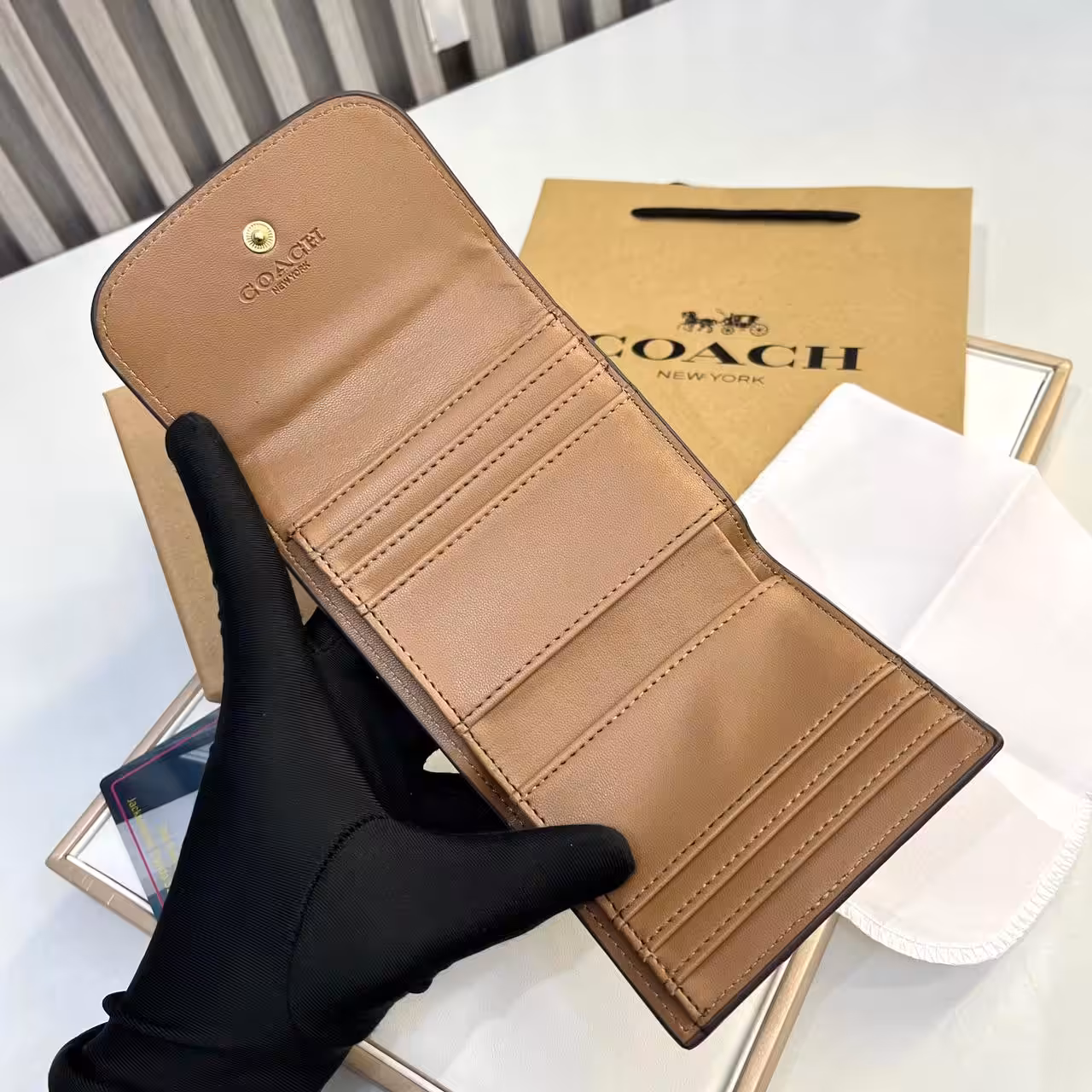 Coach three Fold Apricot Beige Wallet