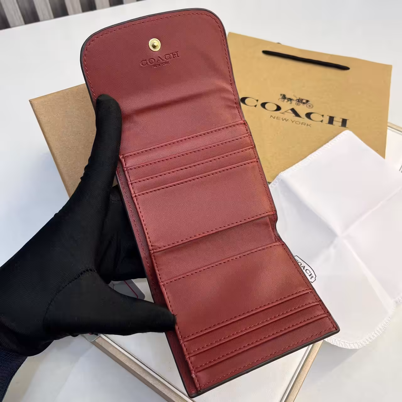 Coach three Fold C Logo Coffee Brown Wallet