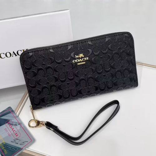 Coach Black Embossed Long Zipper Wallet