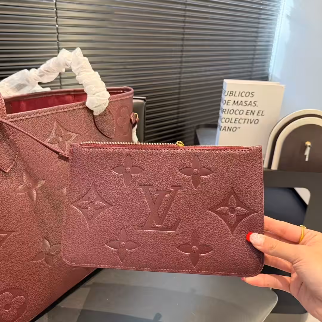 Louis Vuitton Wine Embossed Neverfull MM Tote Bag (With Box )