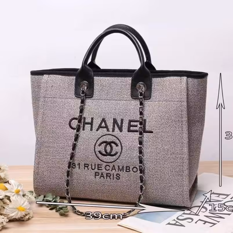 Chanel Deauville Black Brown Canvas Tote
