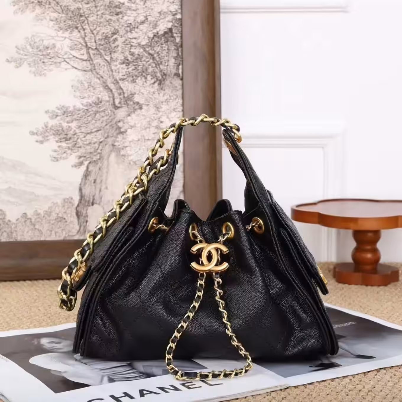 Chanel 25 Mini Black Hobo Bag (With Box)