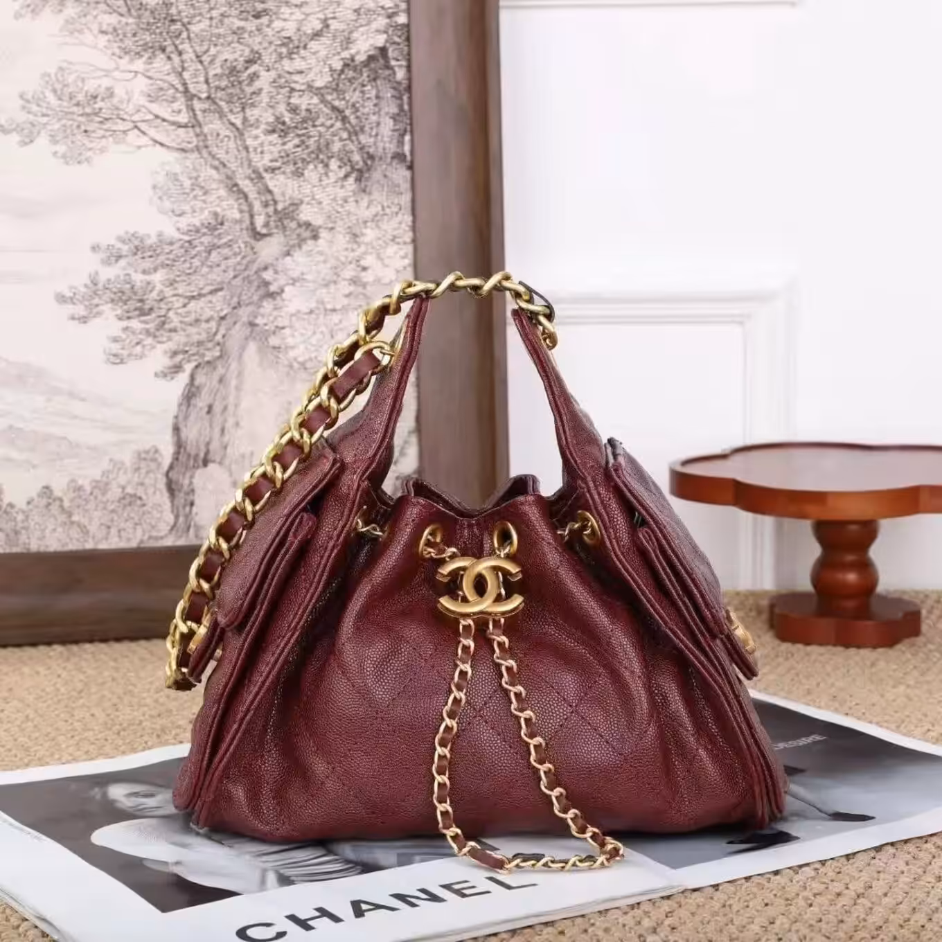 Chanel 25 Mini Maroon Hobo Bag (With Box)