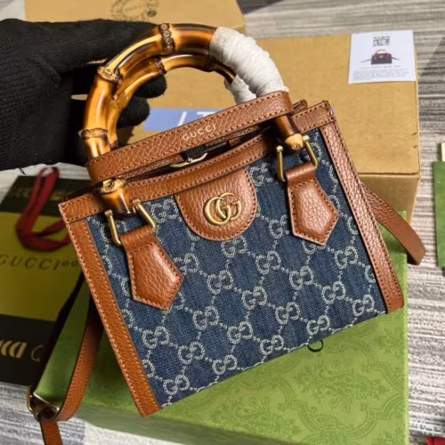 WhatsApp Image 2025-12-18 at 10.51.22 PM Gucci Diana Mini Blue Canvas Hand Bag (With Box)