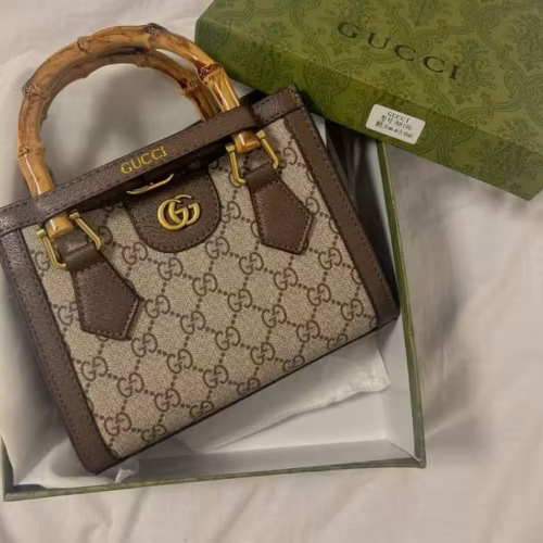 WhatsApp Image 2025-12-18 at 10.58.23 PM Gucci Diana Mini Apricot Canvas Hand Bag (With Box)