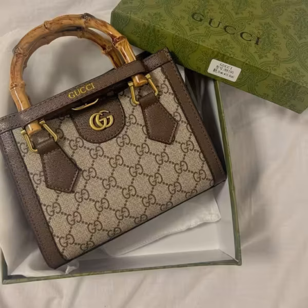 WhatsApp Image 2025-12-18 at 10.58.23 PM Gucci Diana Mini Apricot Canvas Hand Bag (With Box)
