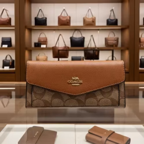 Coach Brown 3 Fold Envelop Signature Wallet