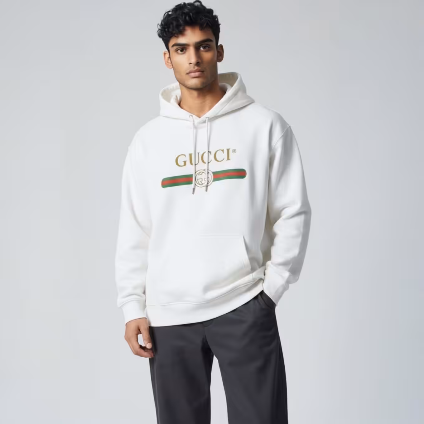 Gucci Wolf GG White Full Sleeve Men’s Hoodie
