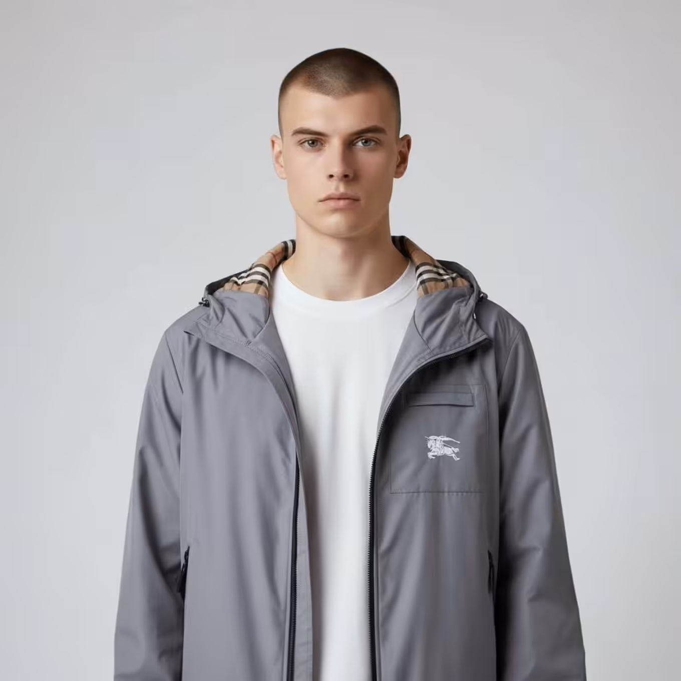 Burberry Vintage Grey Hooded Wind Cheater Jacket