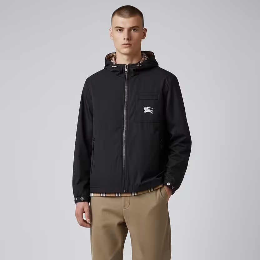 Burberry Vintage Black Hooded Wind Cheater Jacket