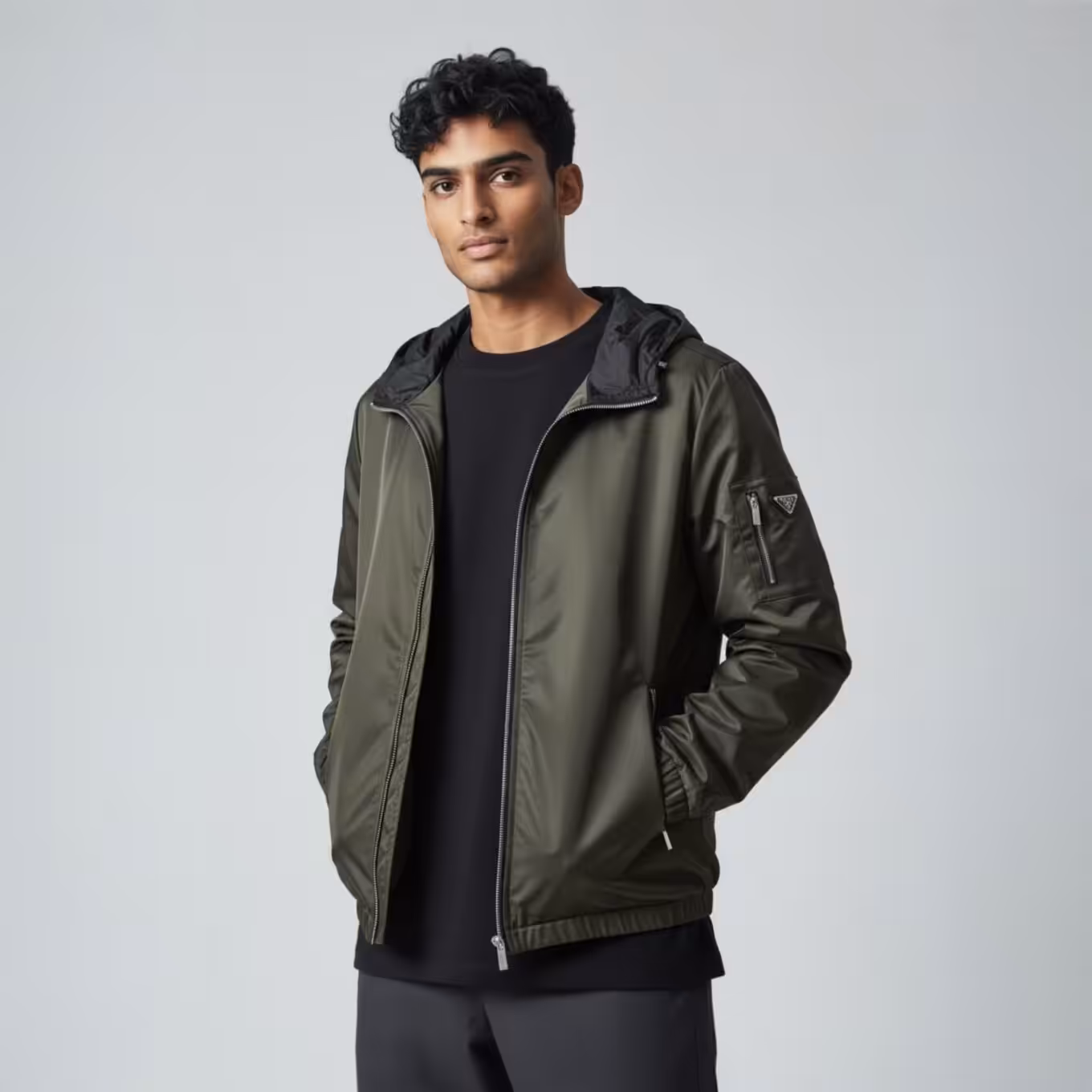 Prada Forest Green Bomber Hooded Wind Cheater Jacket