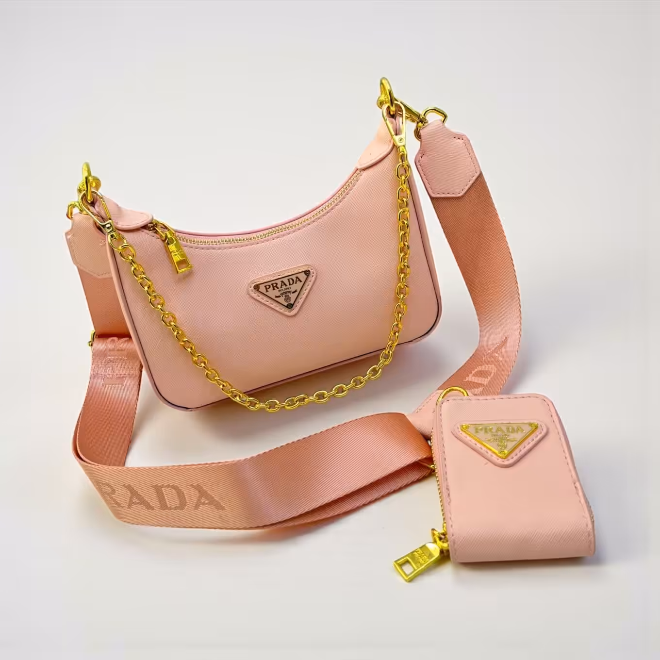 Prada Re-Edition Multi Pochette Pink Sling Bag (With Box)