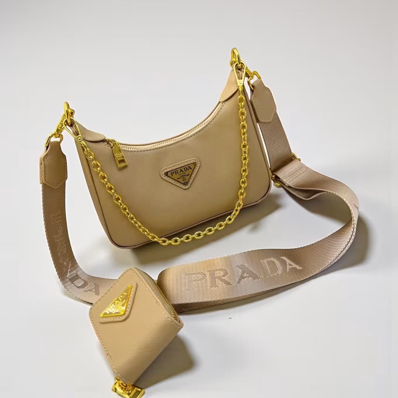 Prada Re-Edition Multi Pochette Apricot Sling Bag (With Box)