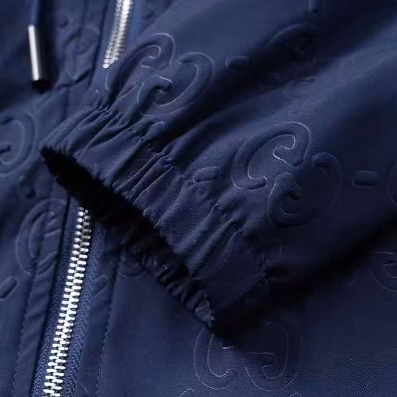 Gucci GG Embossed Blue Hooded Wind Cheater Jacket