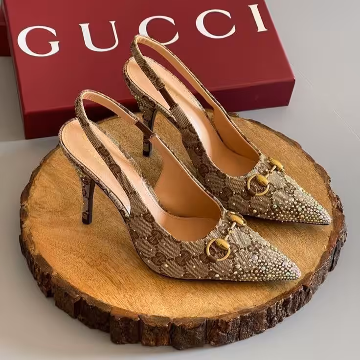 Gucci Horsebit Crystal Slingback Pump
