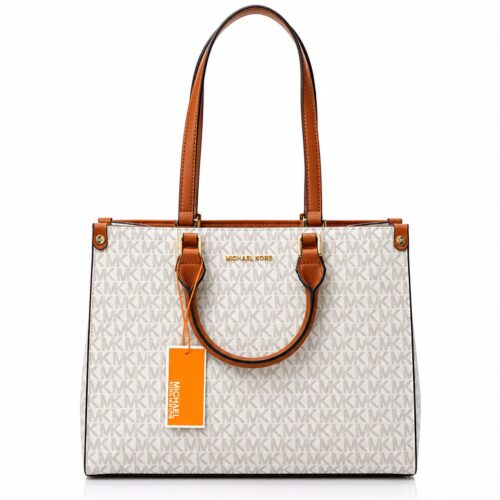 Michael Kors Sheila Large Beige Brown Signature Logo Tote Bag