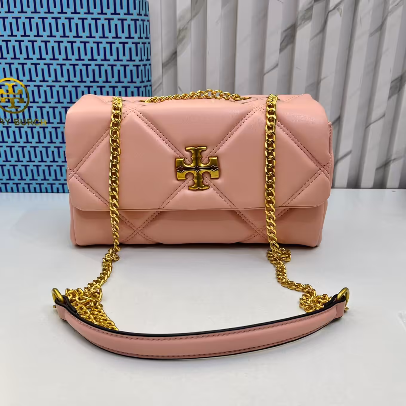 Tory Burch Diamond Kira Pink Color Sling Bag (With Box)