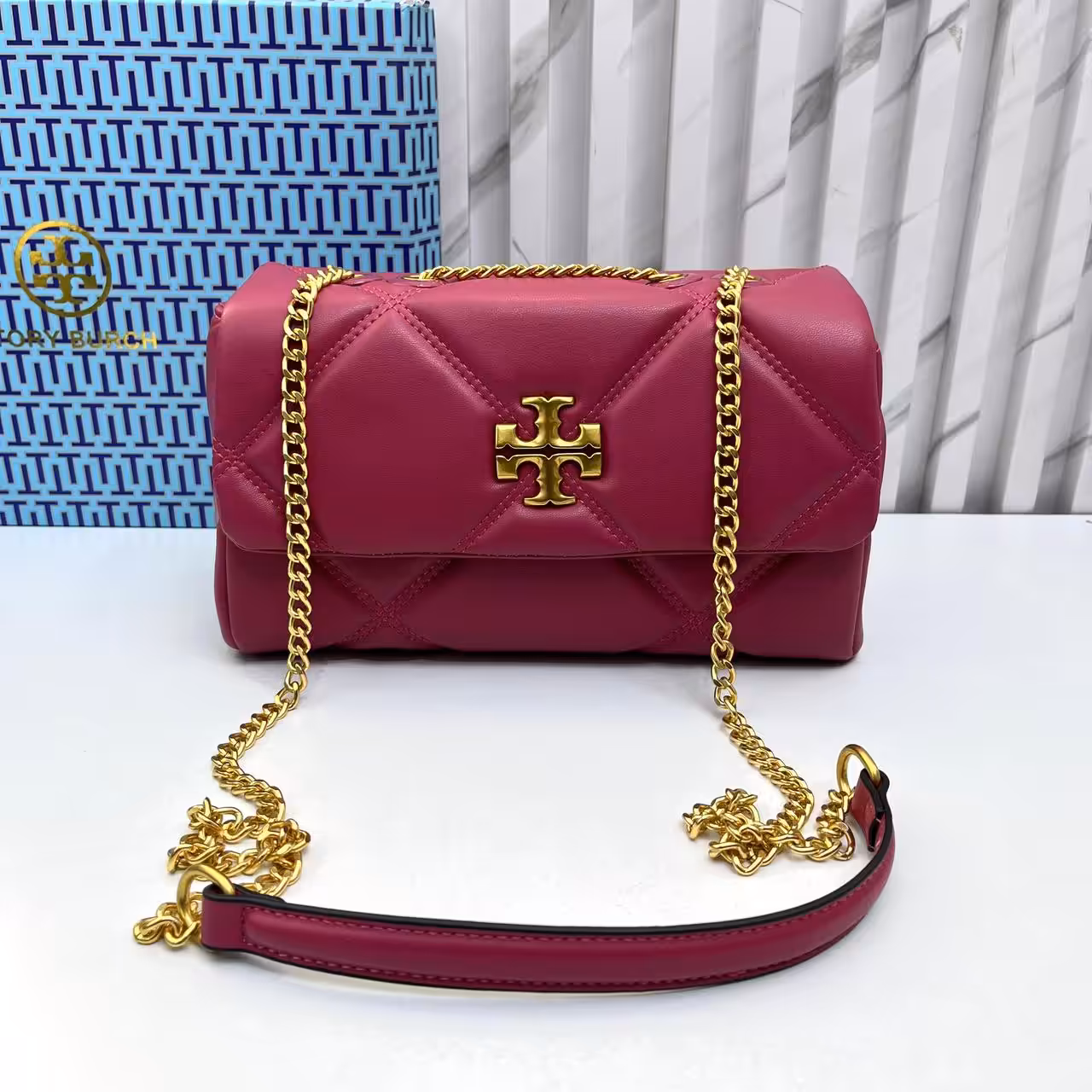 Tory Burch Diamond Kira Rose Color Sling Bag (With Box)