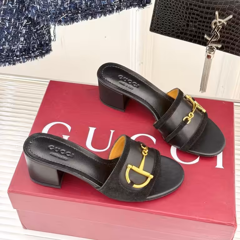 Gucci Horsebit Slip On Black Sandal