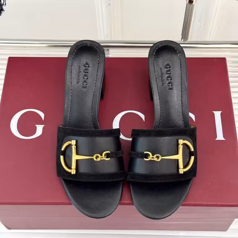 Gucci Horsebit Slip On Black Sandal